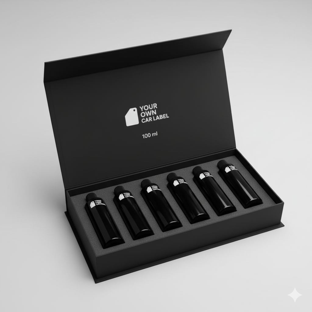 Sample box met 8×100ml flessen – complete whitelabel autoverzorgingslijn